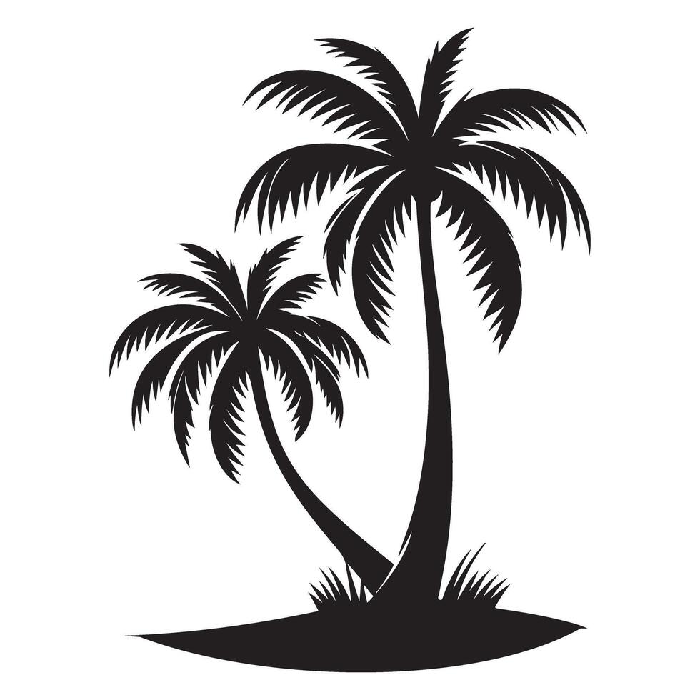 Silhouette of two palm trees on tropical island vector