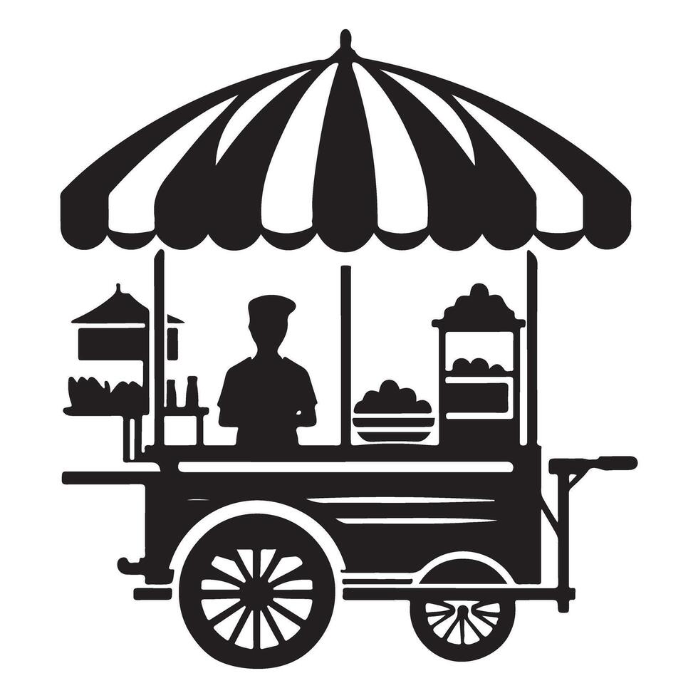Food Cart Silhouette Illustration Vintage Street Vending Art vector