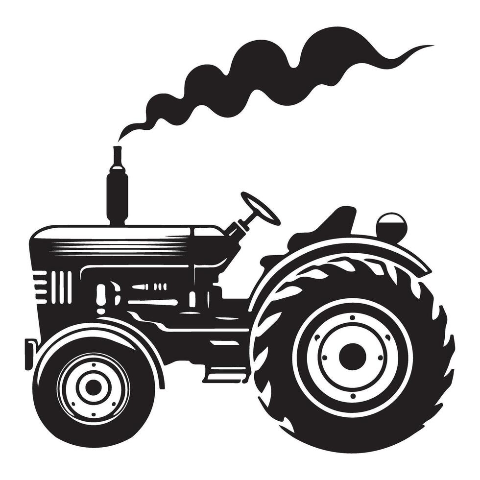 Old Tractor Silhouette Farming and Agricultural Machine Art vector