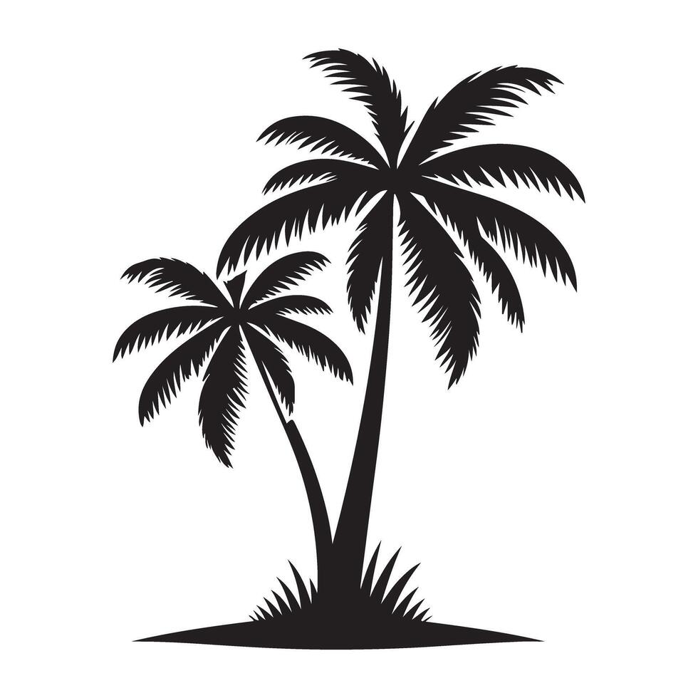 Two tropical palm trees silhouette for island themed graphics vector