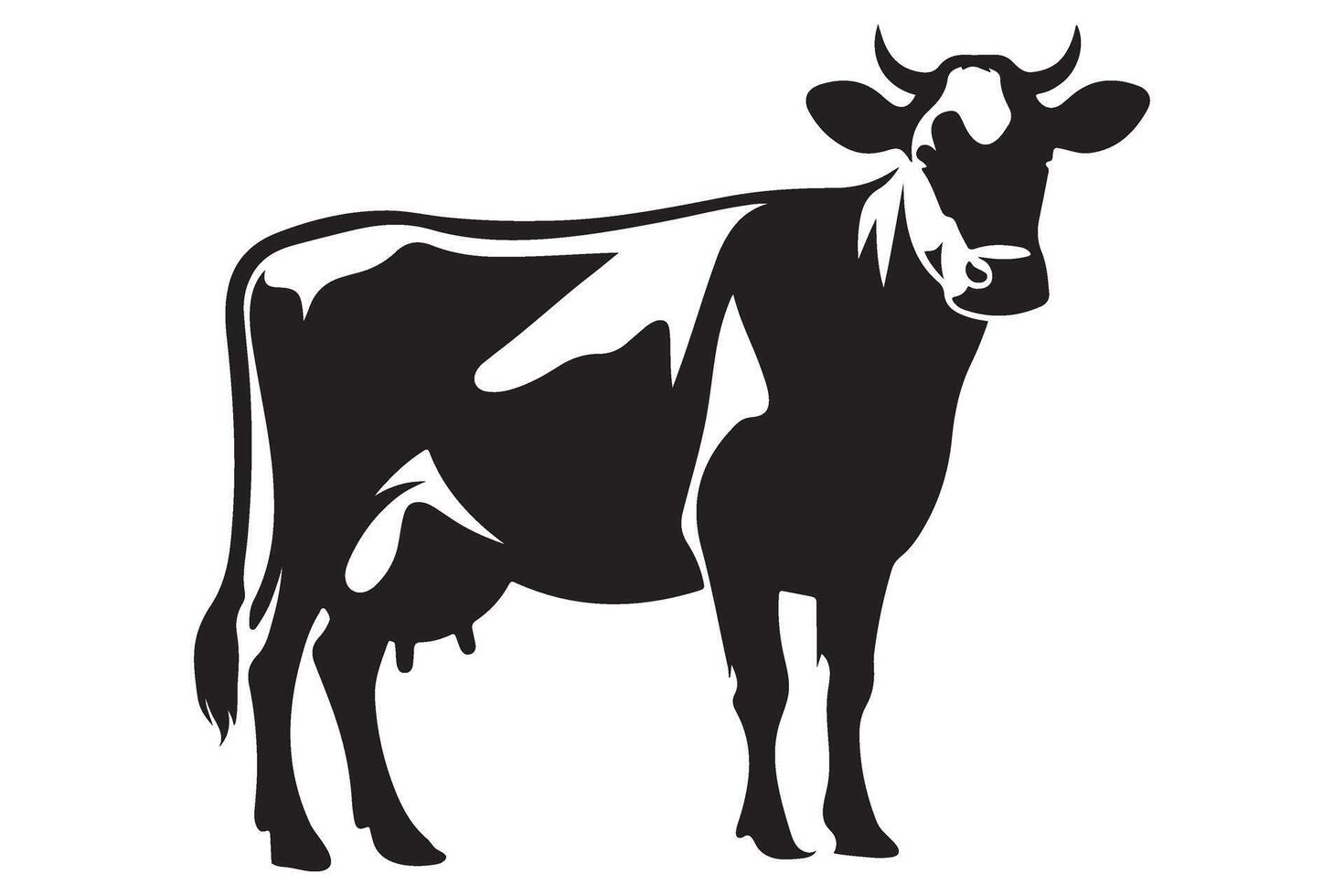 Dairy Cow Silhouette Standing Grazing Livestock Animal Illustration vector