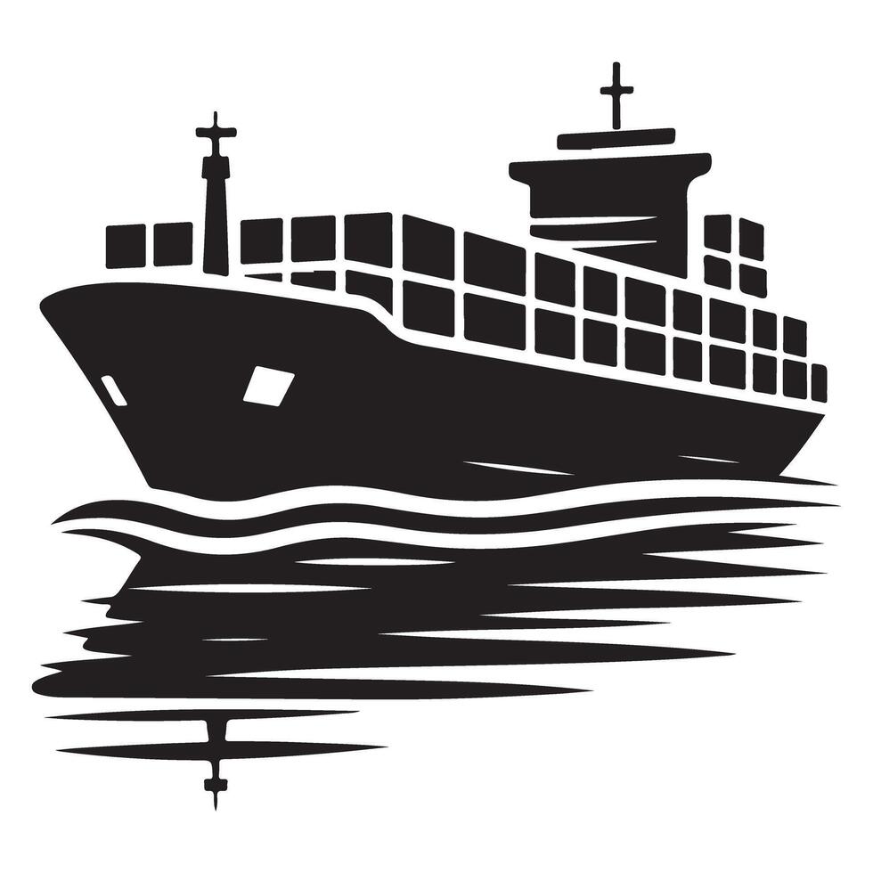 Black Container Ship Silhouette Image for Cargo Transportation Design vector