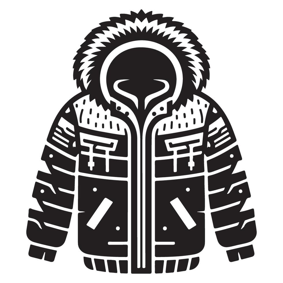 Winter Puffer Jacket Illustration with Fur Hood Design vector