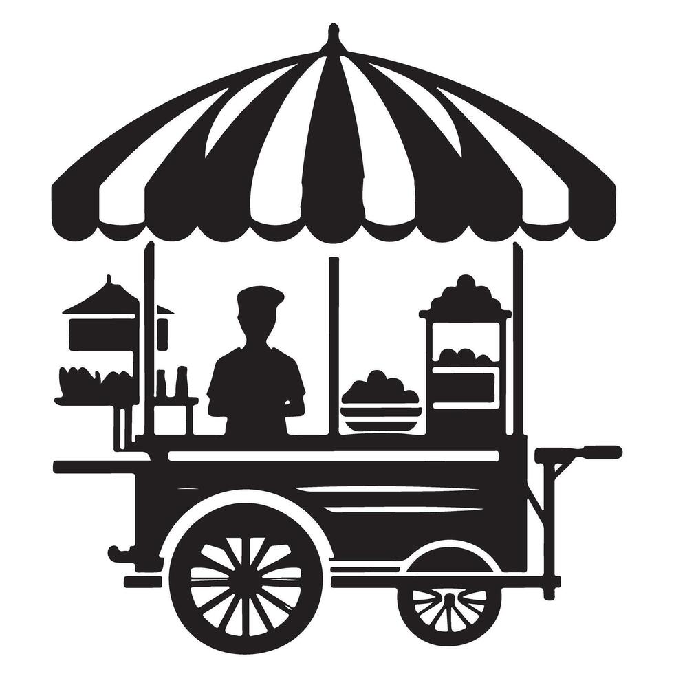 Street Food Cart Silhouette Mobile Vendor Food Stall and Culinary Illustration vector