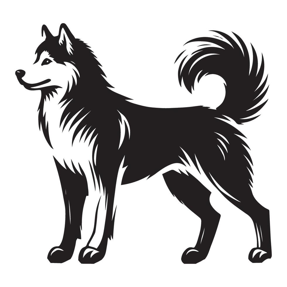 Standing husky dog silhouette illustration for design projects vector