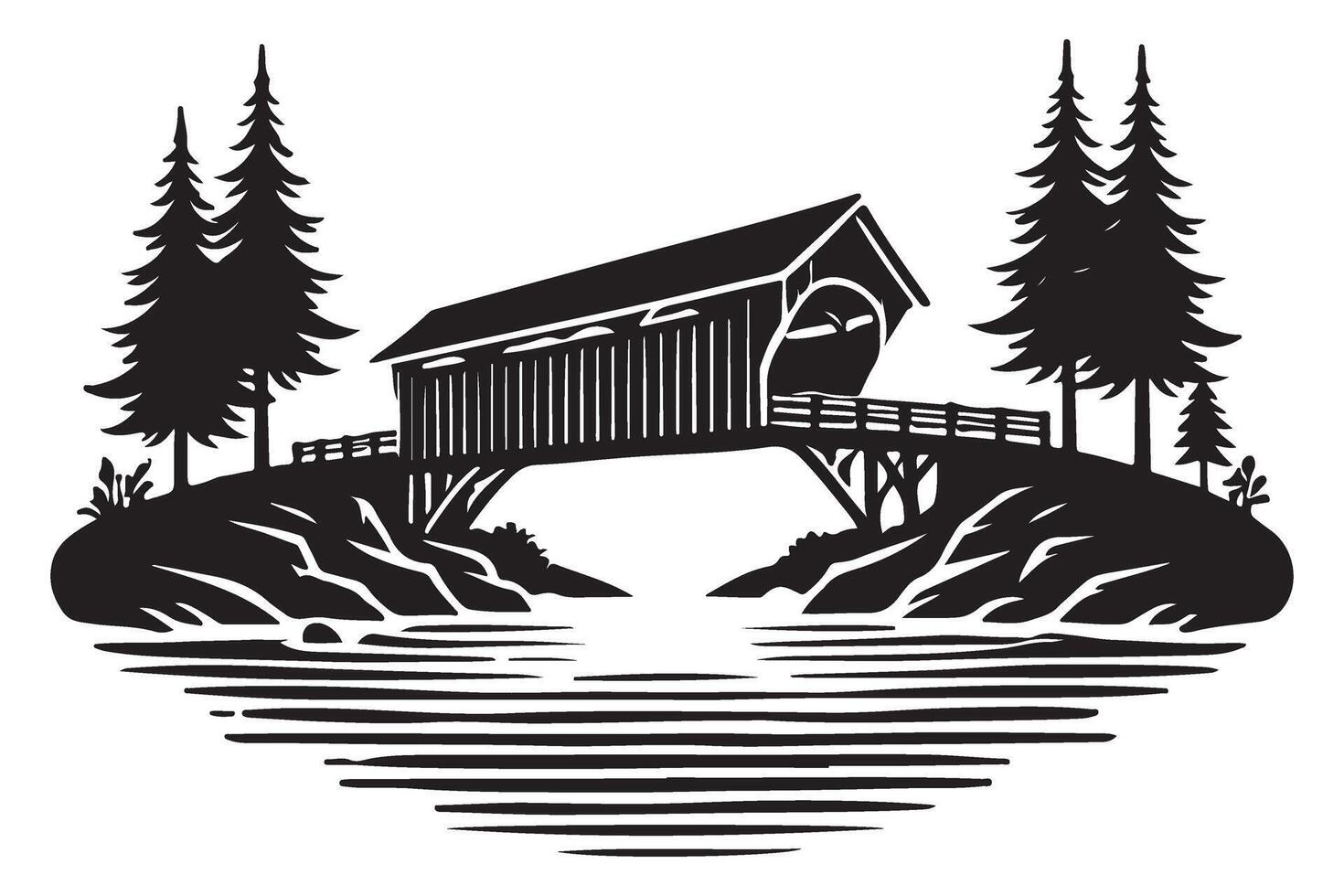 Scenic Covered Bridge Art Tranquil Landscape for Designs vector