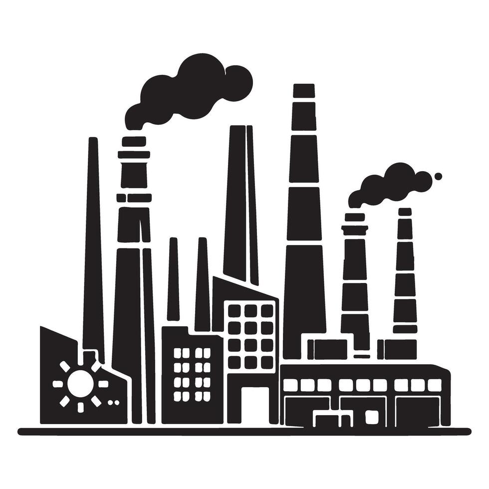Industrial Factory Silhouette Artwork with Smoke Stacks vector