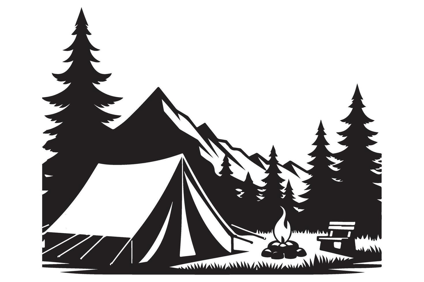 Stunning Camping Scene Illustration with Tent and Mountain Views vector