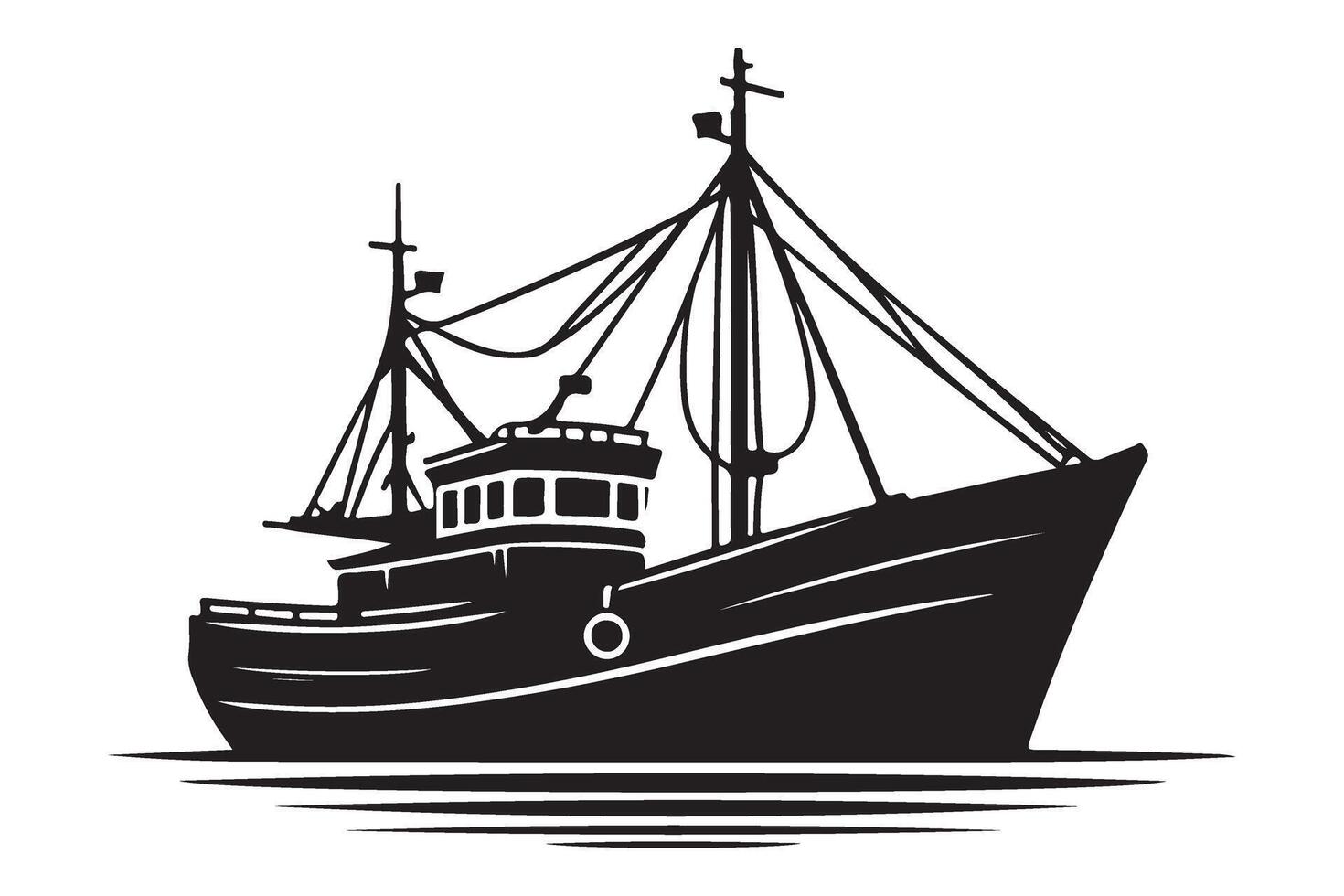 Fishing Boat Silhouette Vessel Illustration Maritime Industry vector