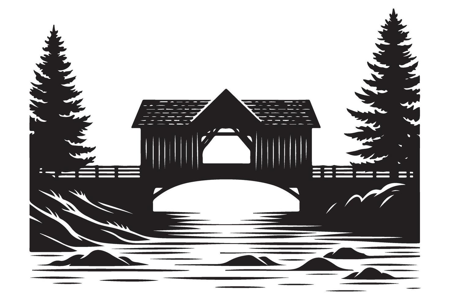 Majestic art of a covered bridge in tranquil nature scenery vector