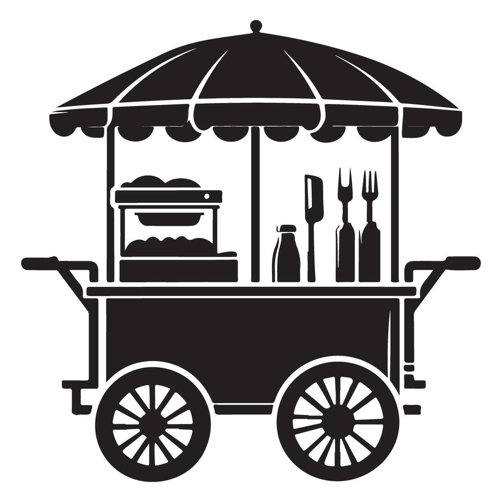Vintage Food Vendor Cart Silhouette Popcorn and Utensils Illustration vector