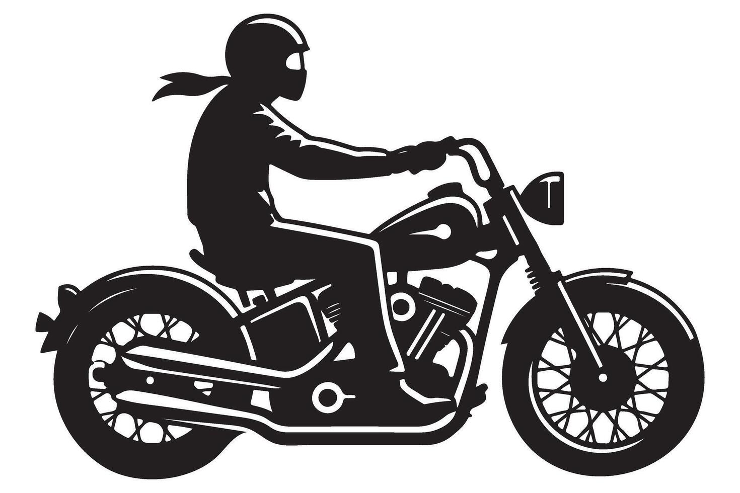 Silhouette of a woman biker riding motorcycle Illustration vector