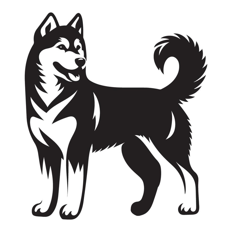 Detailed silhouette art of a happy Alaskan Malamute dog vector