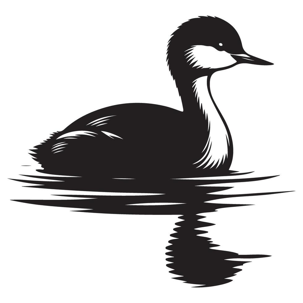 Elegant Grebe Bird Swimming Reflection Illustration A Serene Aquatic Scene vector
