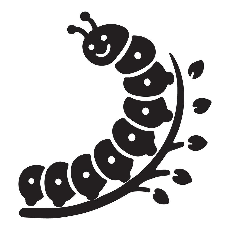 Happy Caterpillar Silhouette Illustration Crawling On A Branch Graphic vector
