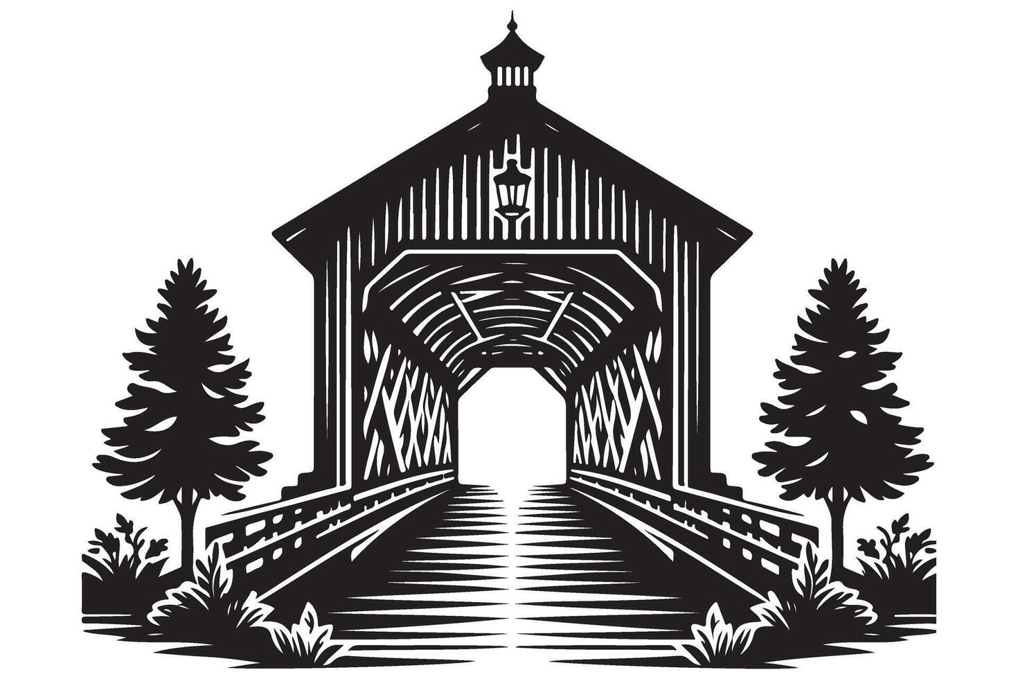 Scenic Covered Bridge Illustration for Travel and Historic Preservation Design vector