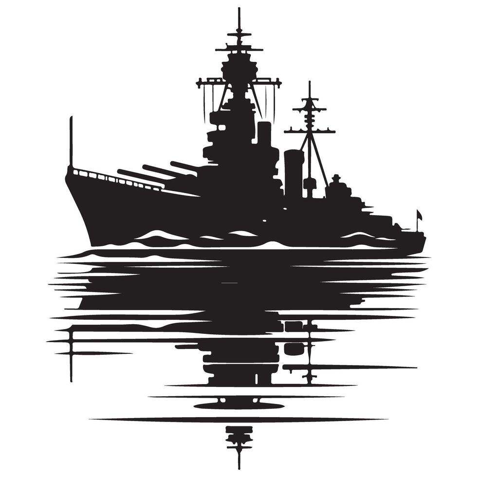 Majestic Battleship Silhouette Illustration Reflecting on Calm Water Surface vector
