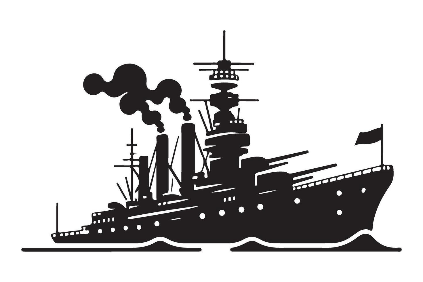 Detailed Silhouette Illustration of a Historic Battleship Steaming in the Ocean vector