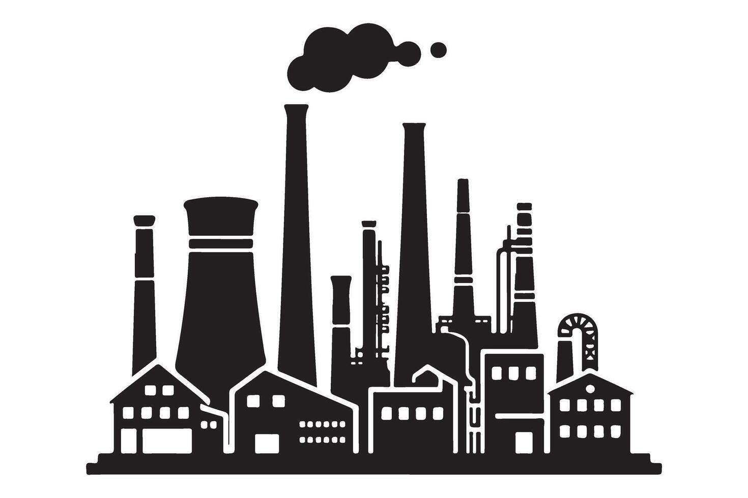 Industrial Factory Silhouette Power Plant Manufacturing Facility and Energy Production vector