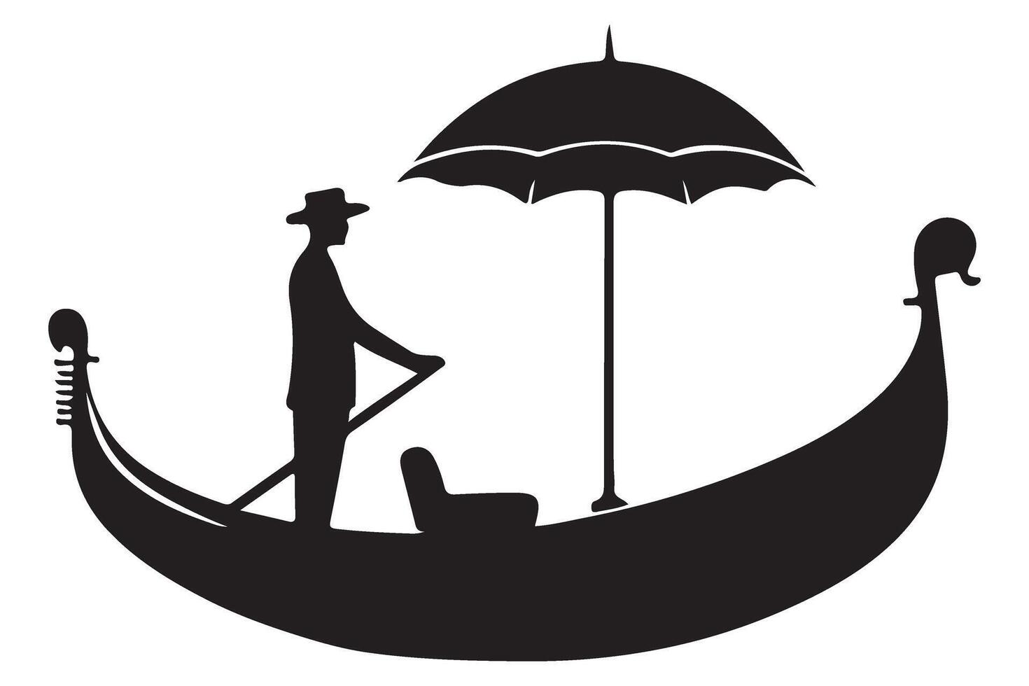 Silhouette Gondola with Gondolier and Umbrella Illustration vector