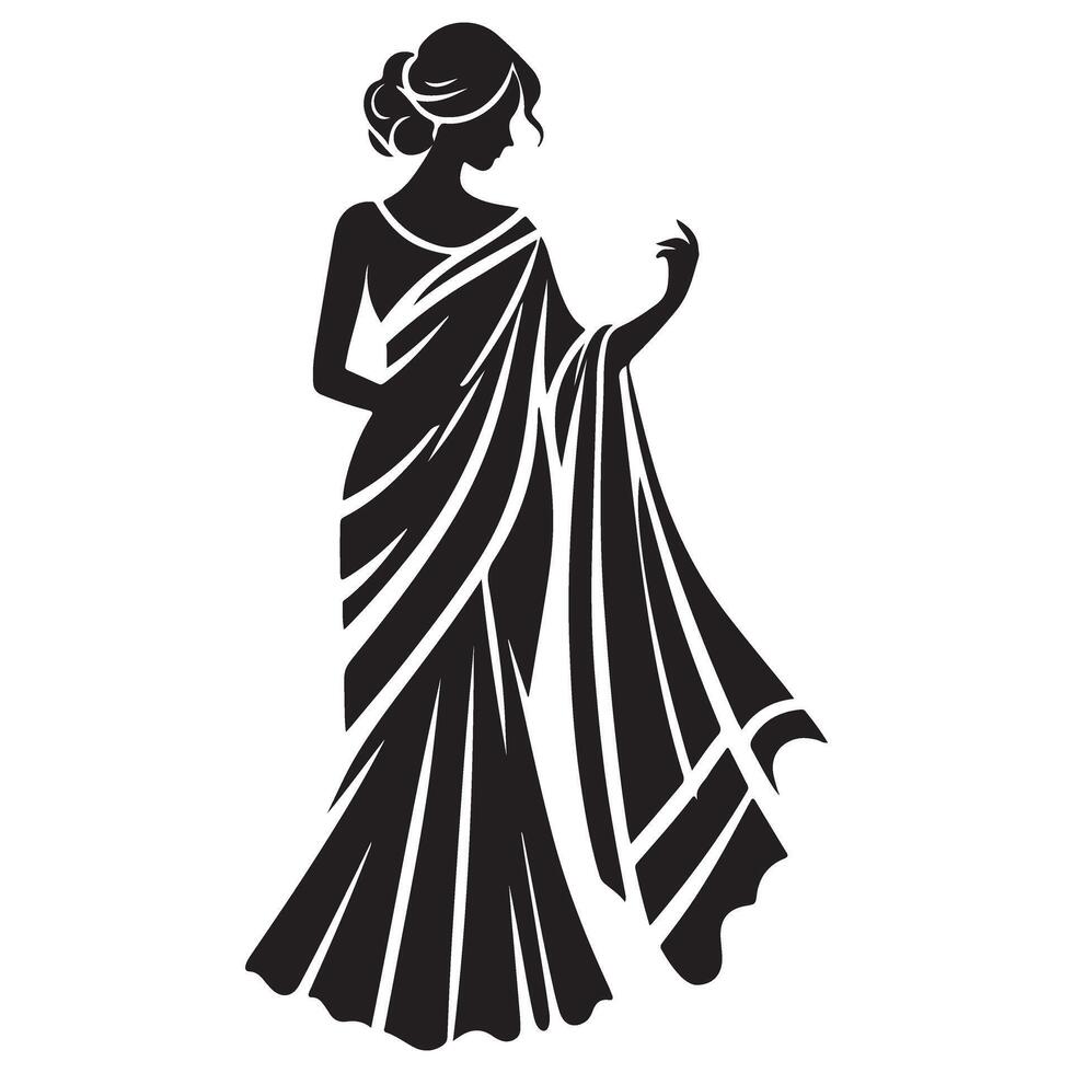 Elegant Woman in Saree Silhouette Illustration for Designs vector