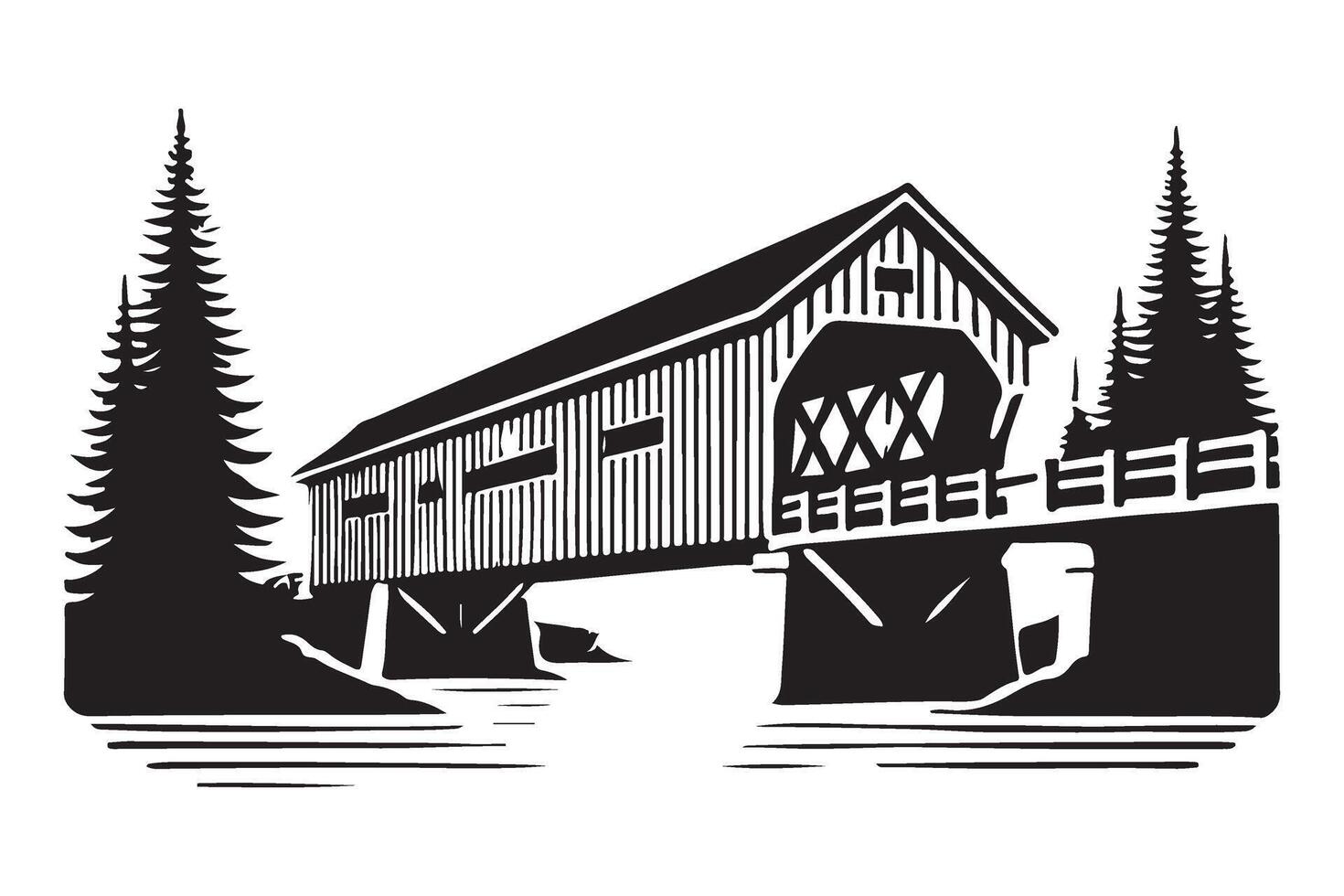 Charming Covered Bridge Silhouette Illustration Rural Landmark Scene vector
