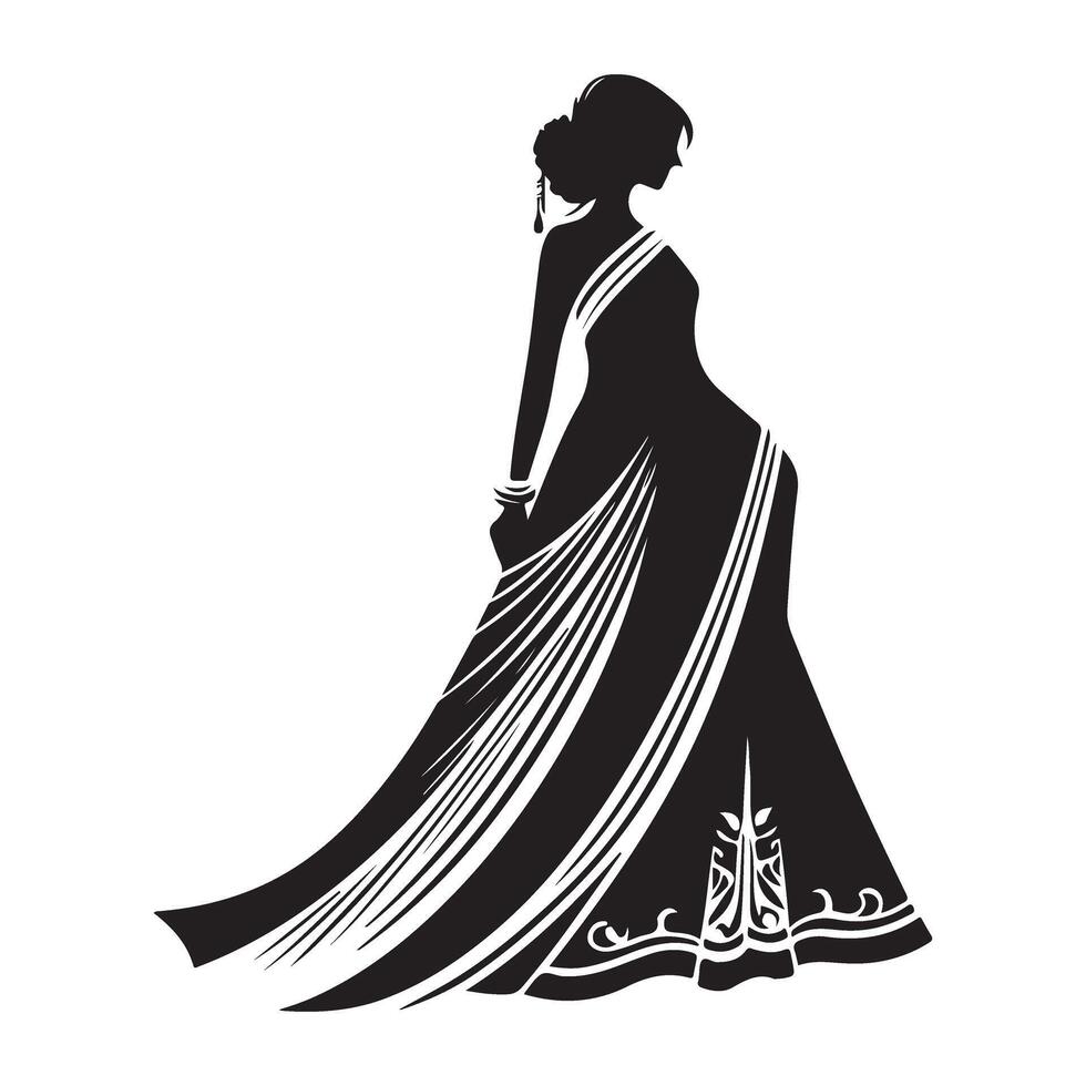 Elegant Woman in Gown Silhouette Illustration for Fashion and Event Designs vector