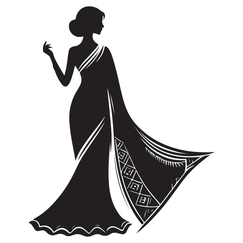 Elegant Woman Silhouette in Saree Indian Fashion Traditional Design vector