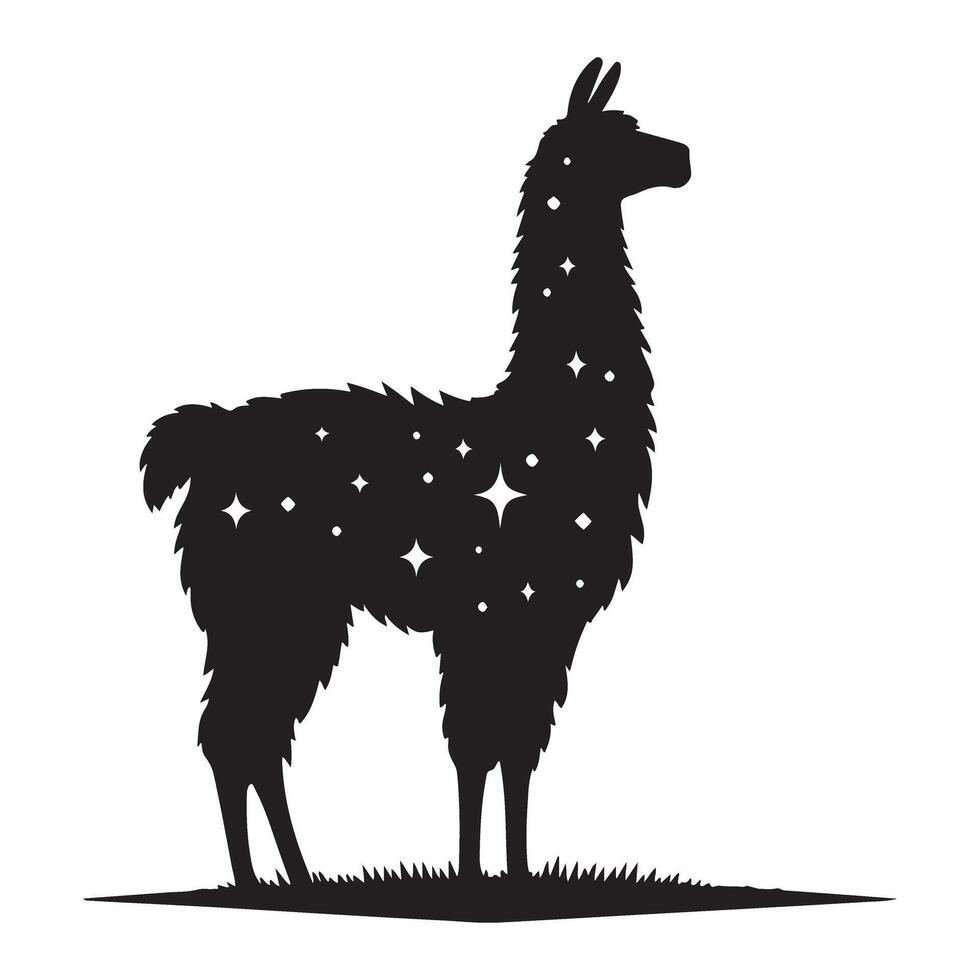 Celestial Llama Silhouette Illustration with Starry Design for Print vector