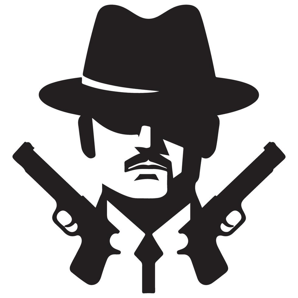 Bold Mafia Don Silhouette with Guns Cross Illustration Design vector
