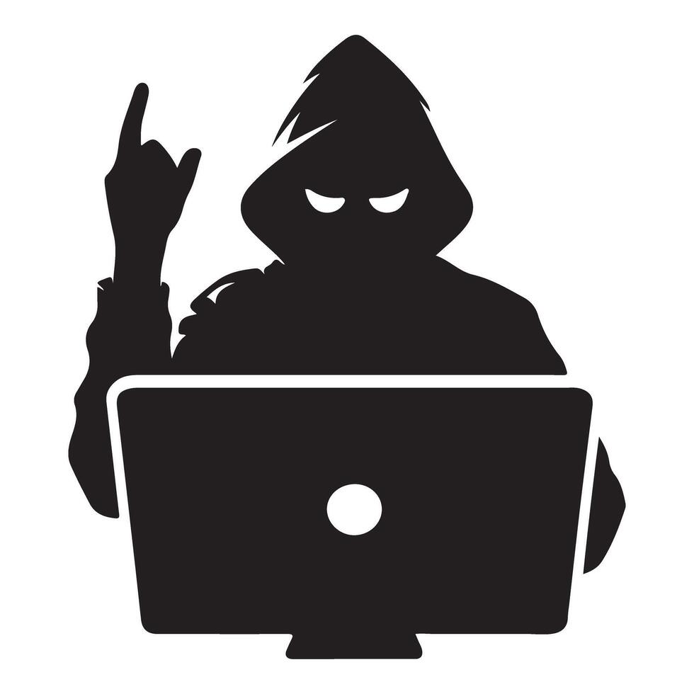 Silhouette Hacker with Idea Computer Exploit Illustrating Threat Security Breach vector