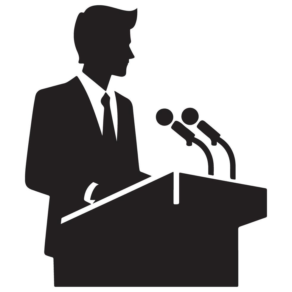 Silhouette of a Man Delivering Speech from Podium Illustration vector