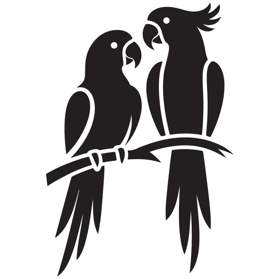 Lovely Couple Parrots Silhouette Illustration on Branch Design vector