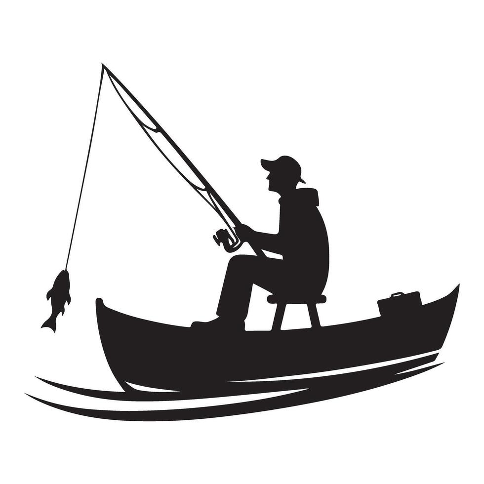 Silhouette Angler Fishing Catching Illustration for Outdoor Recreation and Hobbies vector