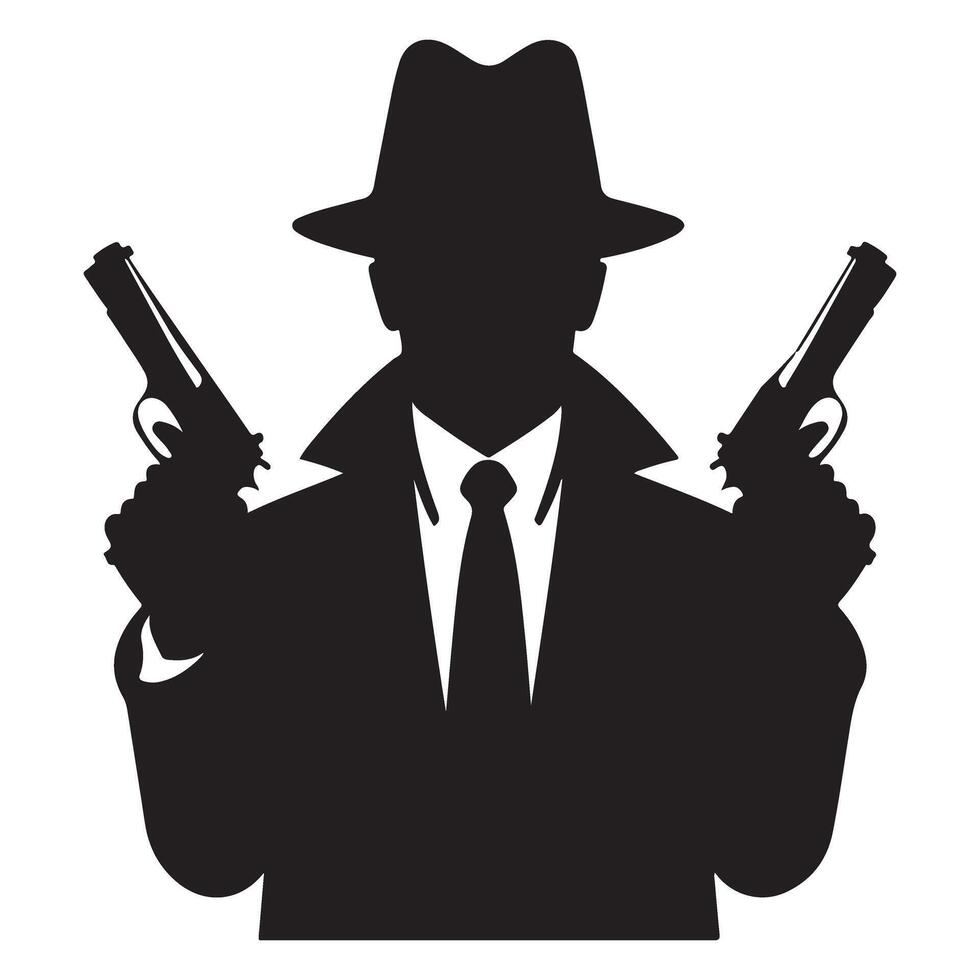 Powerful Silhouette of a Double Gun Holding Gangster Man vector