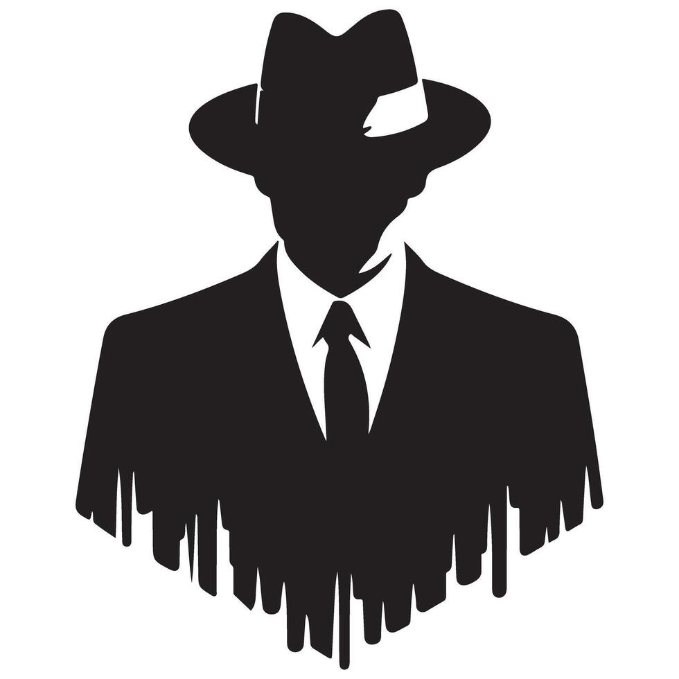 Mysterious Man Silhouette in Suit and Hat Image Art vector