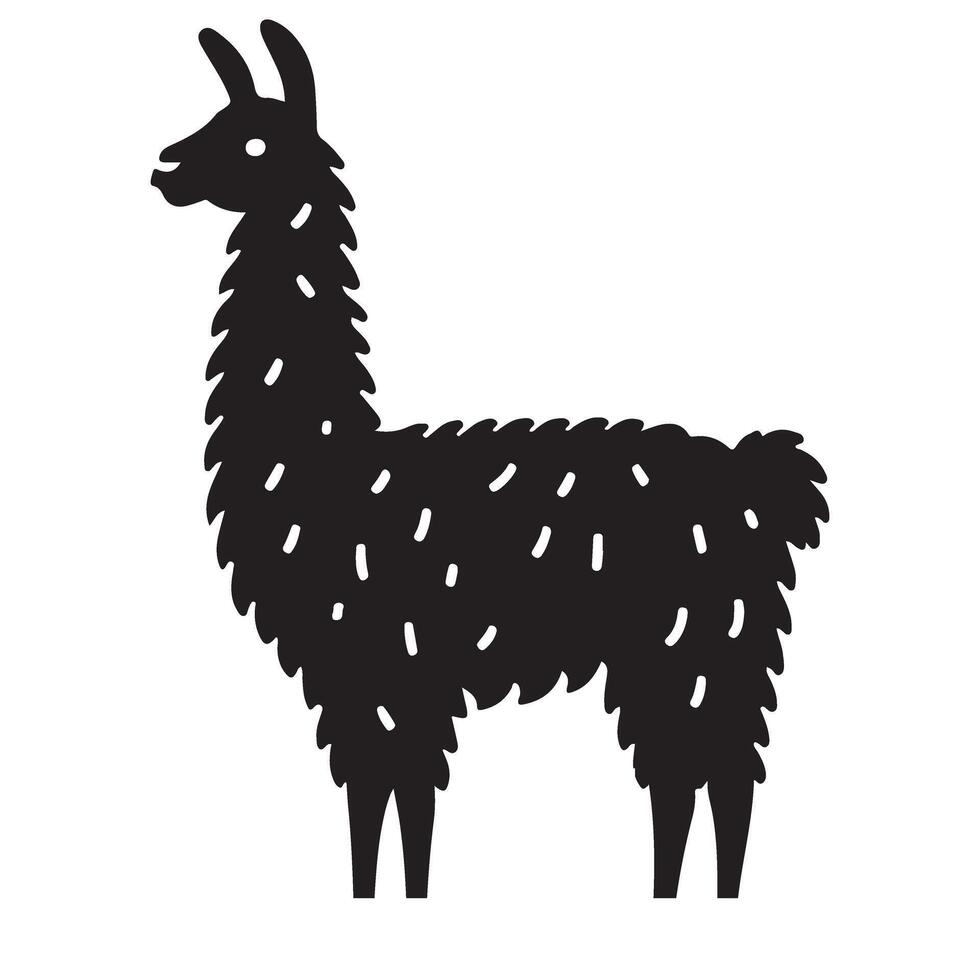 Fluffy Llama Silhouette A South American Camelid Animal Illustration Design vector