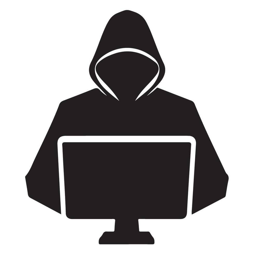 Anonymous Silhouette Hacker Behind Computer Screen Online Security Risks vector