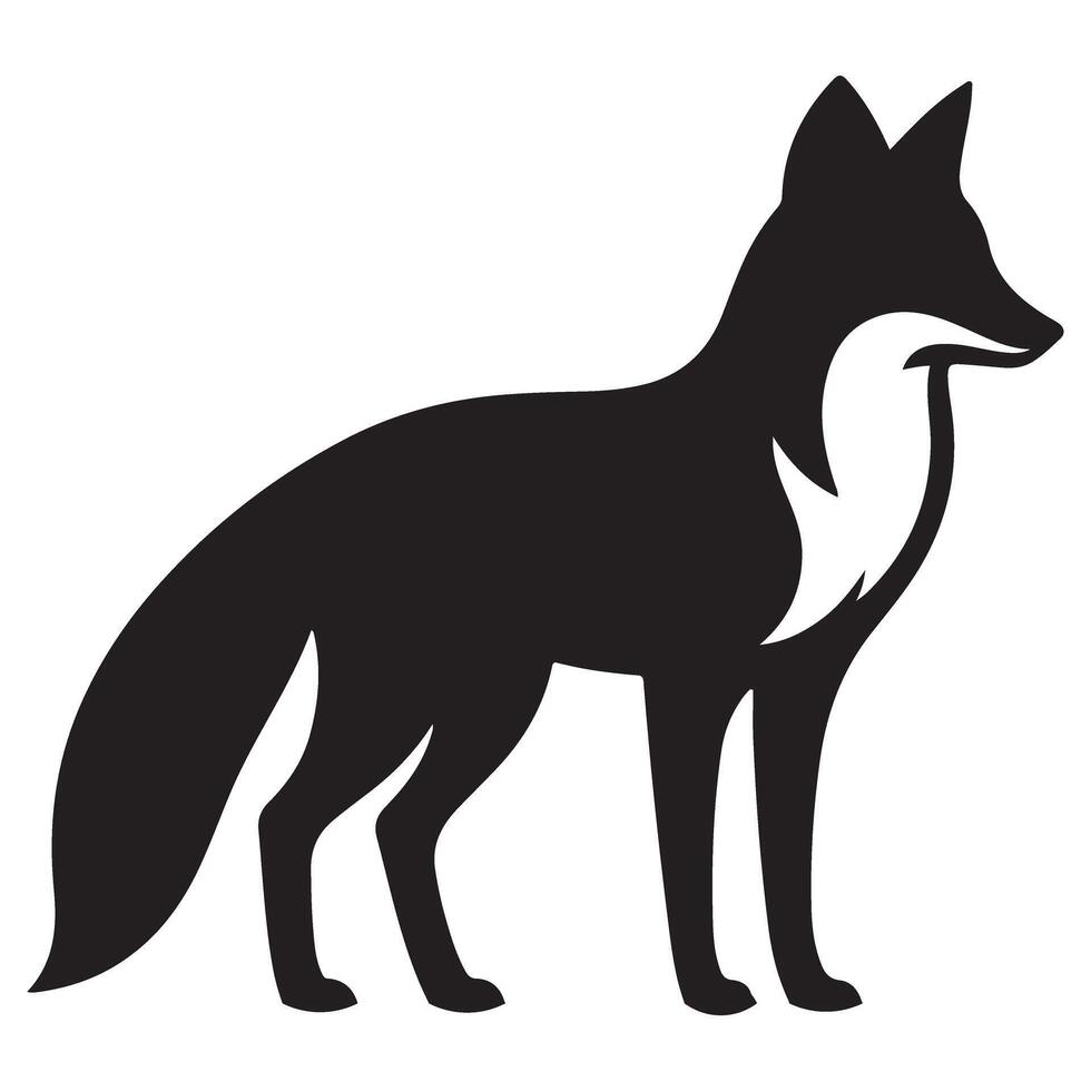 Simple Black Fox Silhouette Image Wild Animal Illustration vector