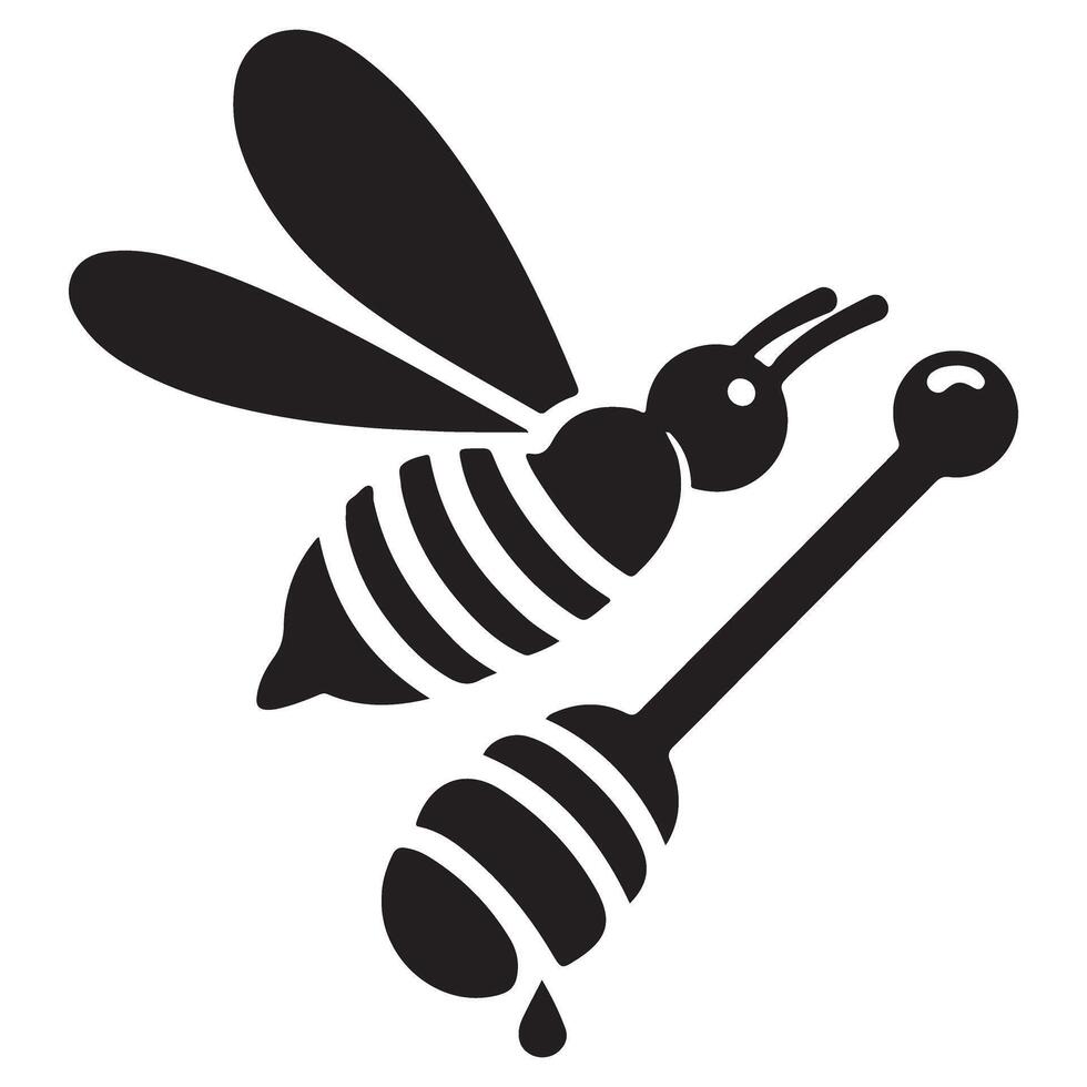 Bee and Honey Dipper Silhouette Illustration Promoting Honey and Beekeeping vector