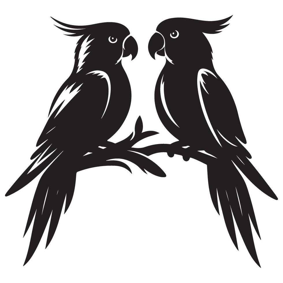 Adorable Pair of Cockatoos Silhouette Illustration Design vector