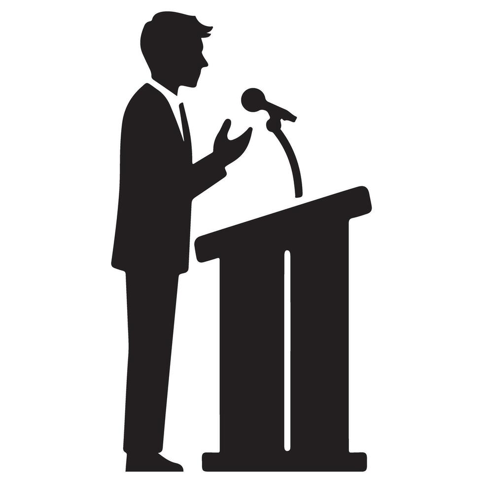 Silhouette of a Dynamic Speaker Delivering a Speech vector