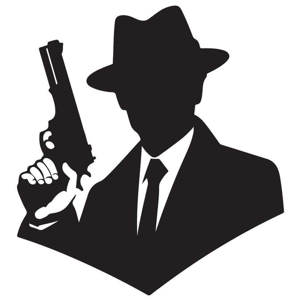 Black Silhouette Man Holding a Gun Graphic Illustration vector