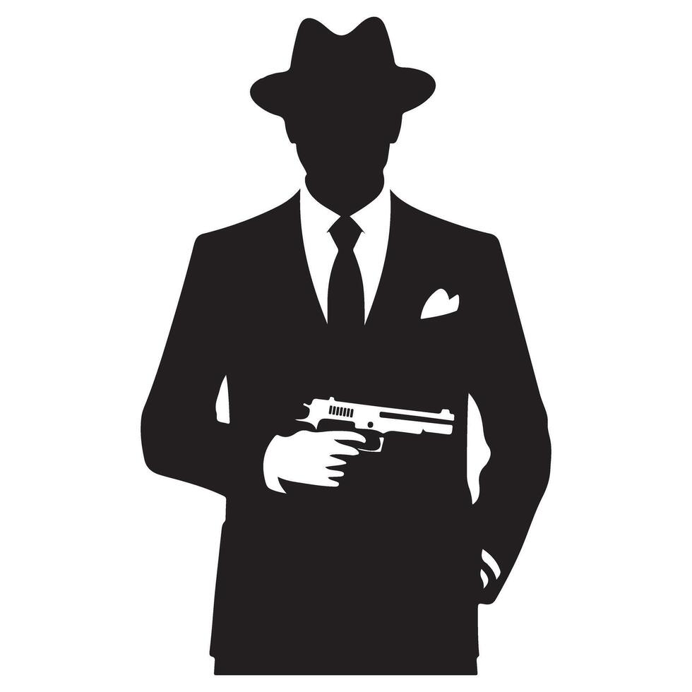 Silhouette of a Mysterious Gangster Man Holding a Gun vector