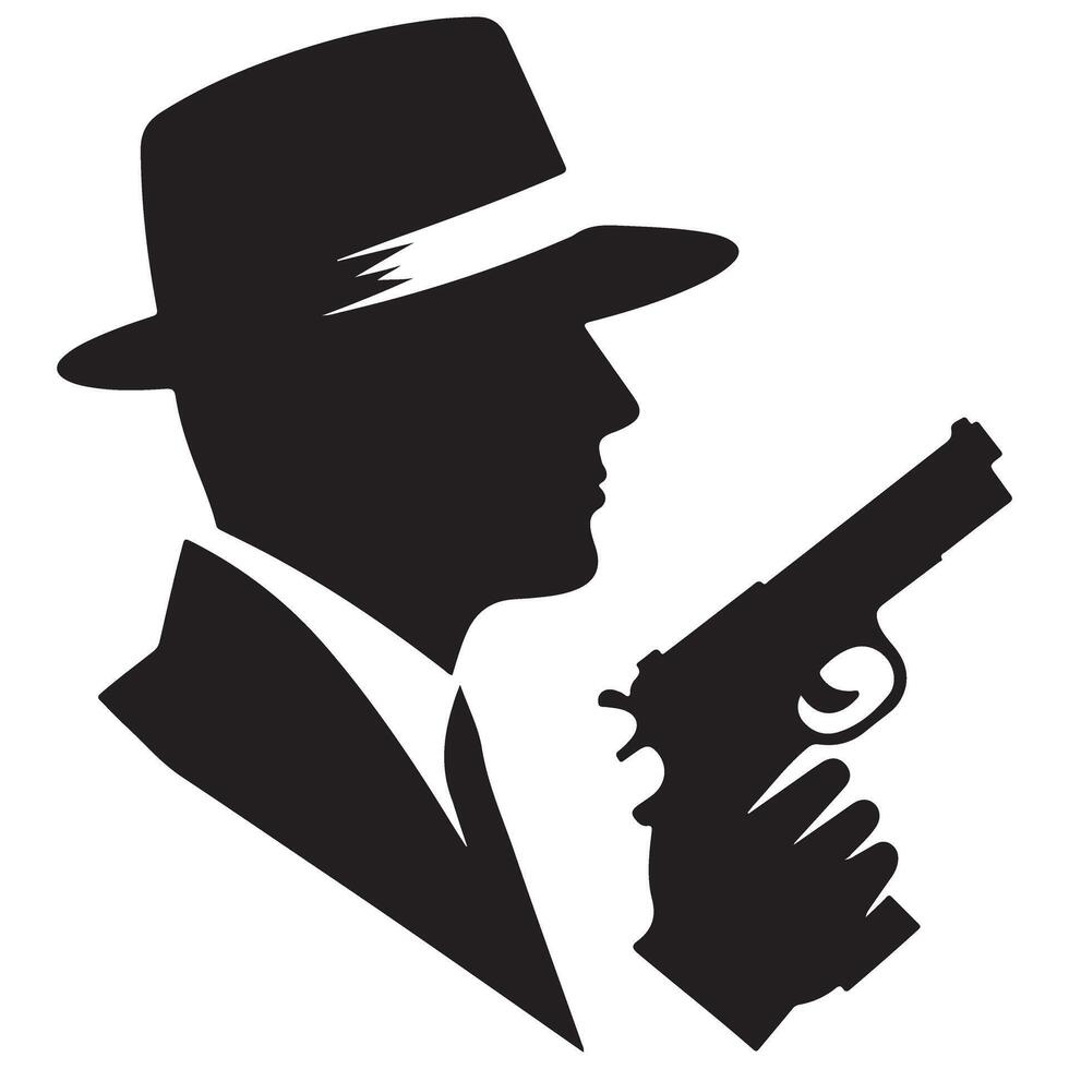 Dangerous Gangster Silhouette Armed and Ready Art Illustration vector