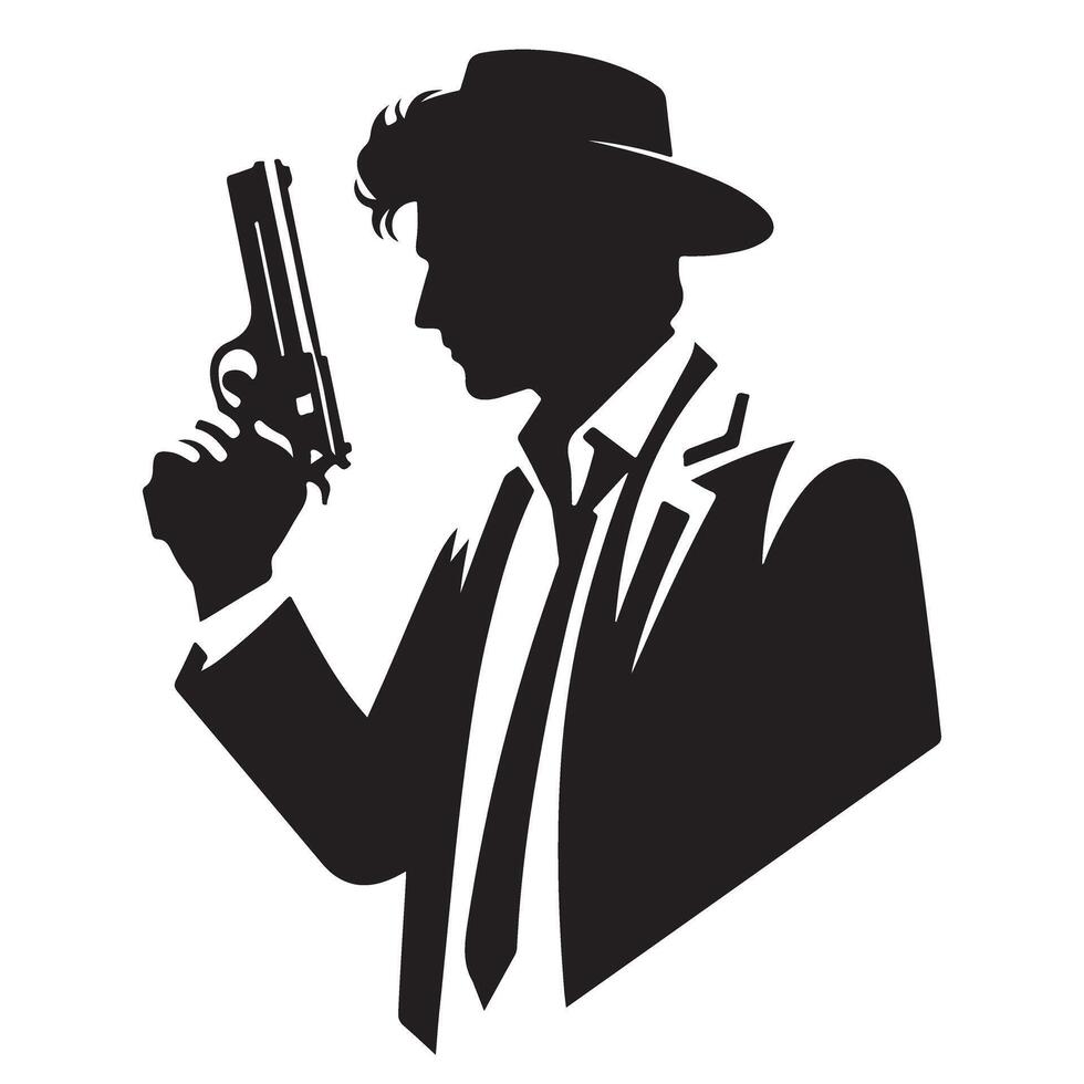 Intense Mobster Silhouette Armed and Ready Illustration Concept vector
