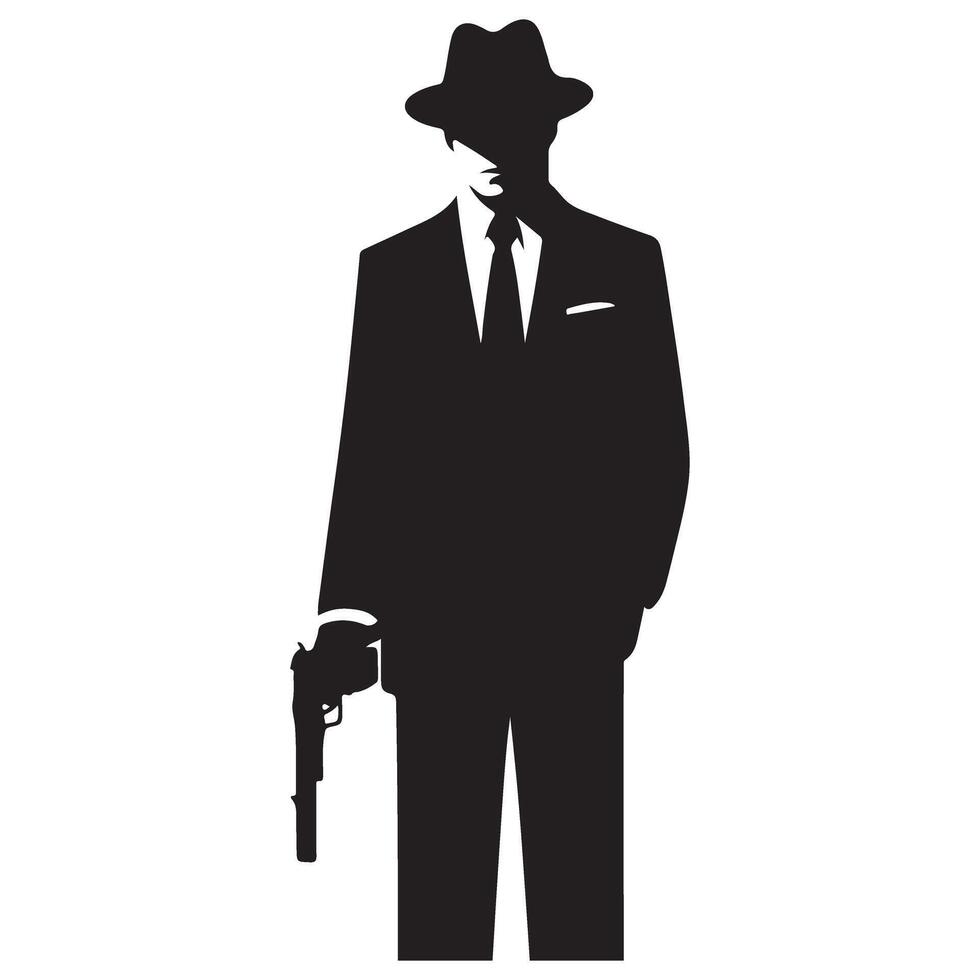 Silhouette of a Man in Suit Holding Gun Illustration Resource vector