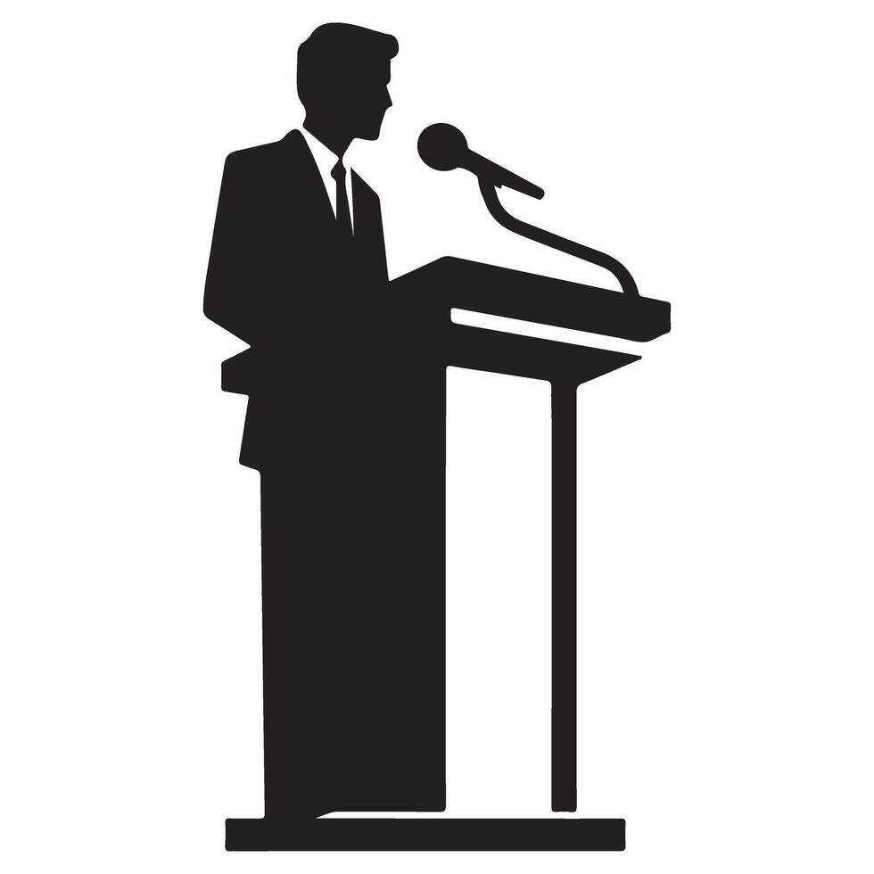 Strong Male Silhouette Public Speaking at a Podium Graphic vector