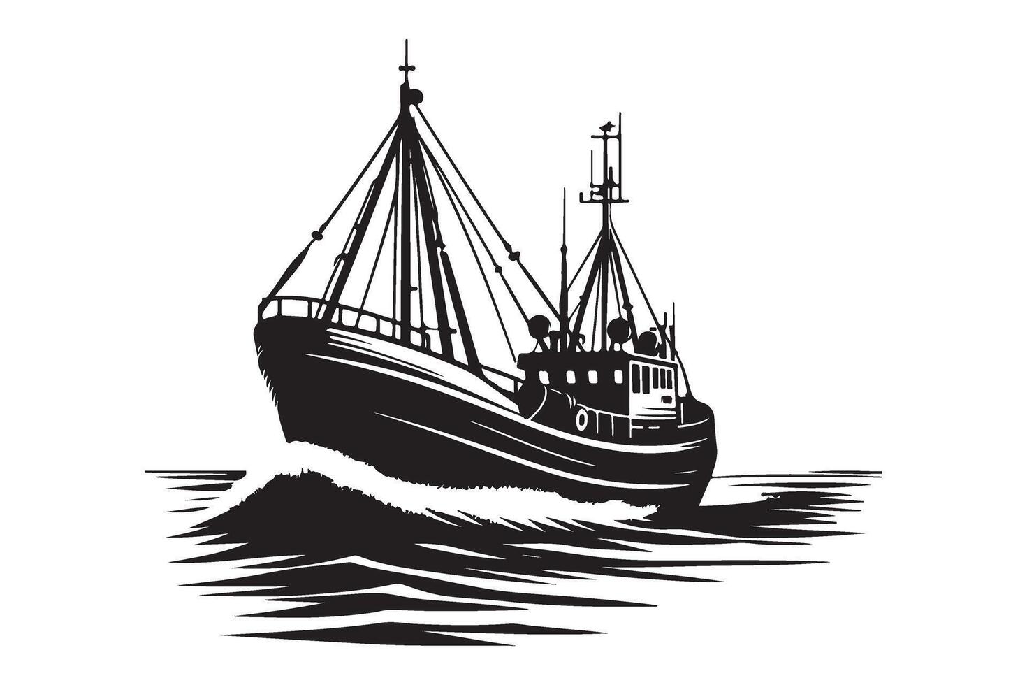Majestic Fishing Boat Sailing Silhouette Illustration for Maritime Enthusiasts vector