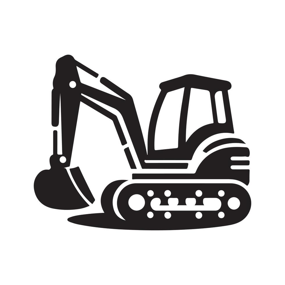 Detailed Backhoe Black Silhouette Graphic vector